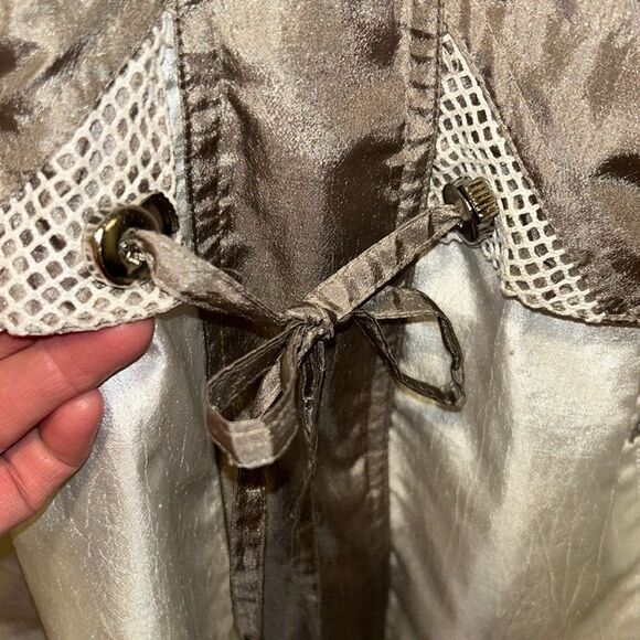 Vintage silky pewter Gray and White Women's Jacket 2X windbreaker - Picture 5 of 8